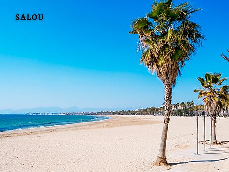 Playa de arena fina y palmeras en Salou, ciudad para visitar en Catalu�a.