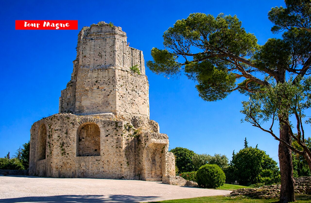 Torre Magna, monumento romano hist�rico para visitar en Nimes, Gard.