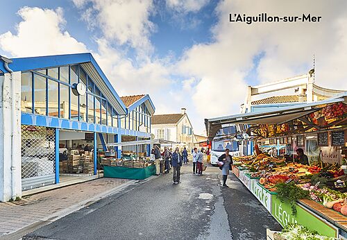 Animado mercado de L'Aiguillon-sur-Mer, Vendée, lugar para visitar cerca del camping.