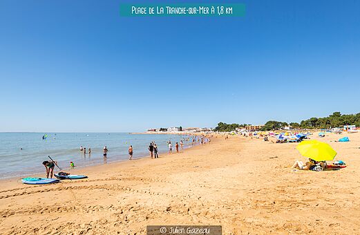 Playa de La Tranche-sur-Mer, arena fina y baño, actividades acuáticas.