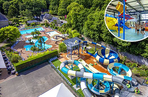 Gran parque acuático con piscinas y toboganes en el camping CAPFUN Château de Galinée en SAINT CAST LE GUILDO (22).
