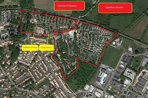 Plano a�reo camping, Mobil-homes y accesos en el camping CAPFUN La Ch�naie en PORNIC.