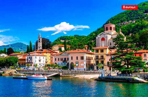 Pueblo colorido de Laveno a orillas del lago Mayor, Italia.