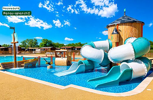 Toboganes acu�ticos, juegos de agua Patau-splatch en camping CLICOCHIC en Gerstheim (67).