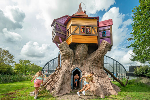 Casa del árbol gigante y colorida para niños en el camping CAPFUN De Bongerd en Tuitjenhorn.