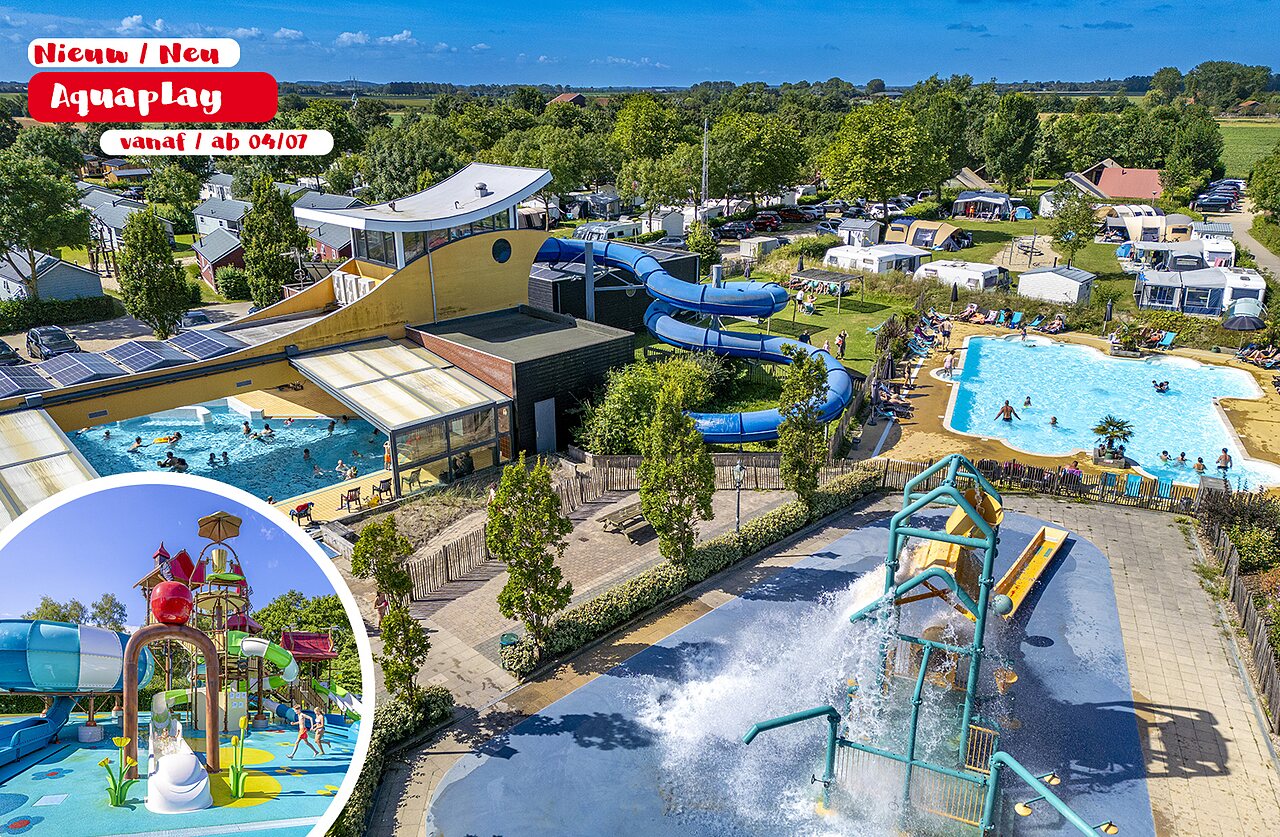 Parque acu�tico Aquaplay, piscinas y tobog�n en el camping CAPFUN De Pekelinge en Oostkapelle.