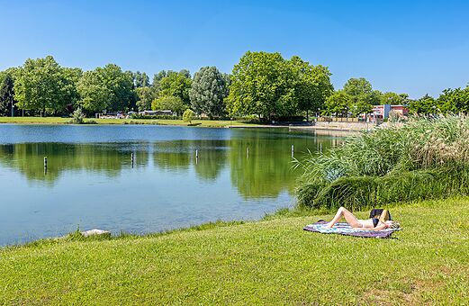 Lago, vegetación, relax en el camping VAGUES OCEANES Lac d'Erstein en Erstein.