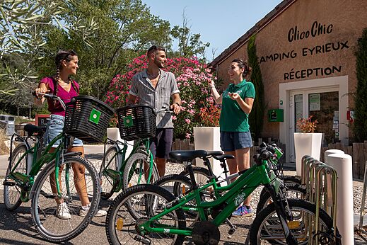 Alquiler de bicicletas y recepción en camping CLICOCHIC Eyrieux, Les OLLIERES-SUR-EYRIEUX.