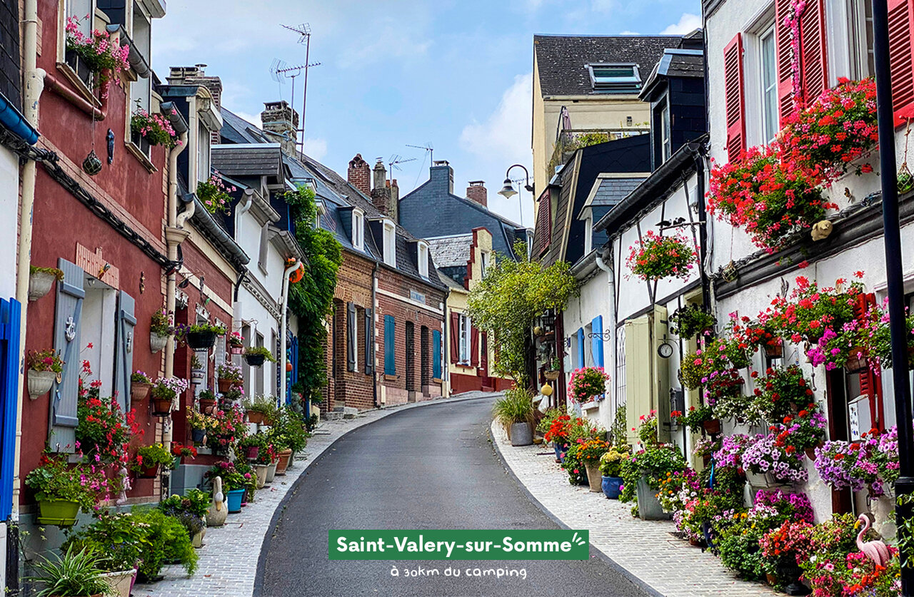 Calle florida pintoresca en Saint-Valery-sur-Somme, ideal para visitar.