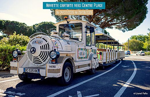 Tren turístico gratuito a Centre Plage en el camping VAGUES OCEANES Au Flamenco en Argelès-sur-Mer (66).