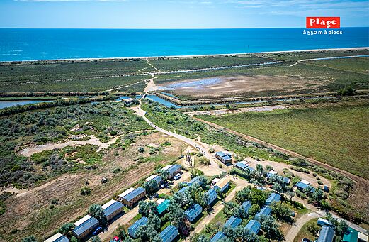Vista aérea del camping, Mobil-homes y playa a 550m, CAPFUN Grande Cosse, Saint Pierre la Mer (11).