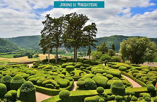 Jardines de Marqueyssac, jardines colgantes y boj tallado en Dordoña, Nueva Aquitania.