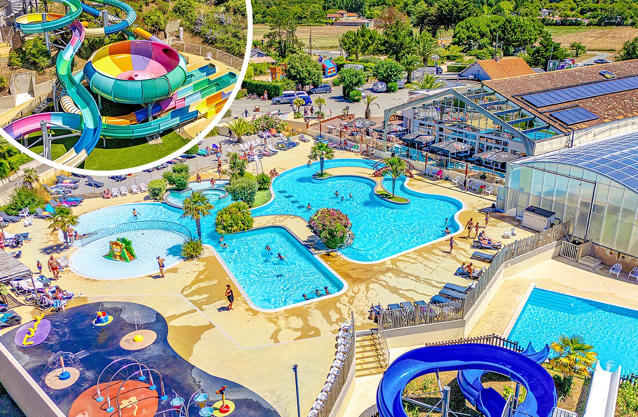 Piscinas, toboganes y juegos acu�ticos en camping VAGUES OCEANES Grosses Pierres.