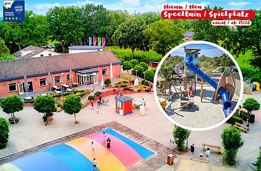 Zona de juegos, cama elástica gigante y nuevo tobogán en el camping CAPFUN Heino en Heino.