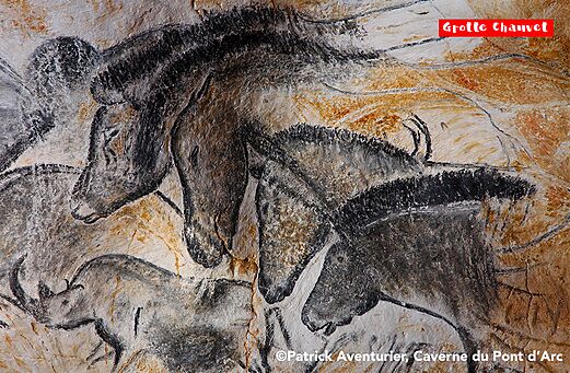 Pinturas rupestres de caballos y rinocerontes, Cueva Chauvet, Ardèche.