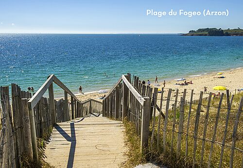 Sendero de madera a la Playa de Fogeo en Arzon, Morbihan.