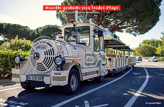 Tren turístico lanzadera gratuita en camping CAPFUN Mael, ARGELES SUR MER (66).