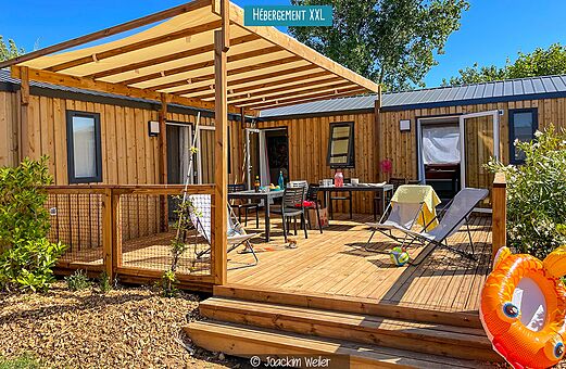 Casa móvil XXL, terraza sombreada, mobiliario exterior en el camping VAGUES OCEANES Monte Cristo.