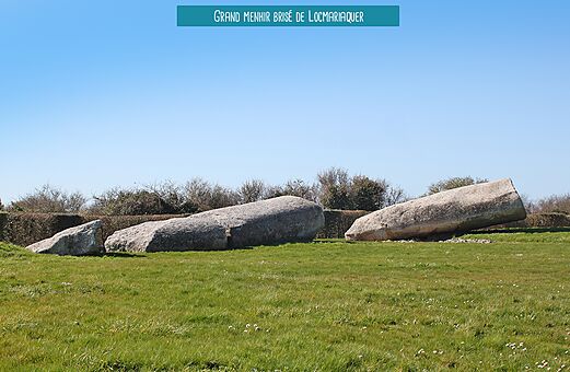 Gran Menhir Roto de Locmariaquer, sitio megalítico histórico en Bretaña del Sur.