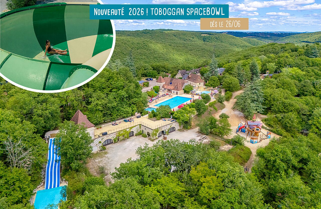 Piscina, tobog�n en el camping VAGUES OCEANES Paille Basse en Souillac (46).