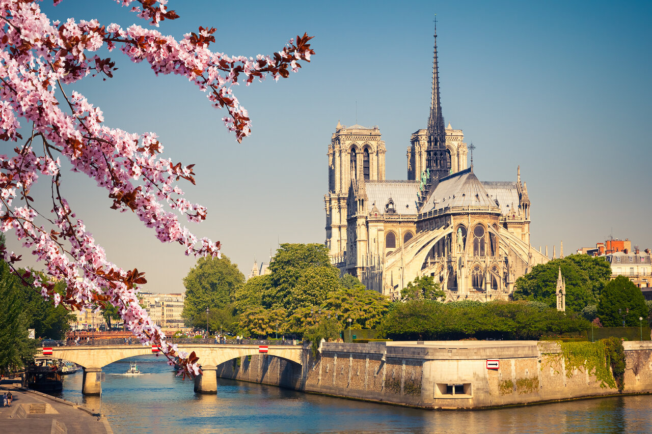 Catedral Notre-Dame de Par�s en primavera, lugar emblem�tico para visitar cerca del camping.