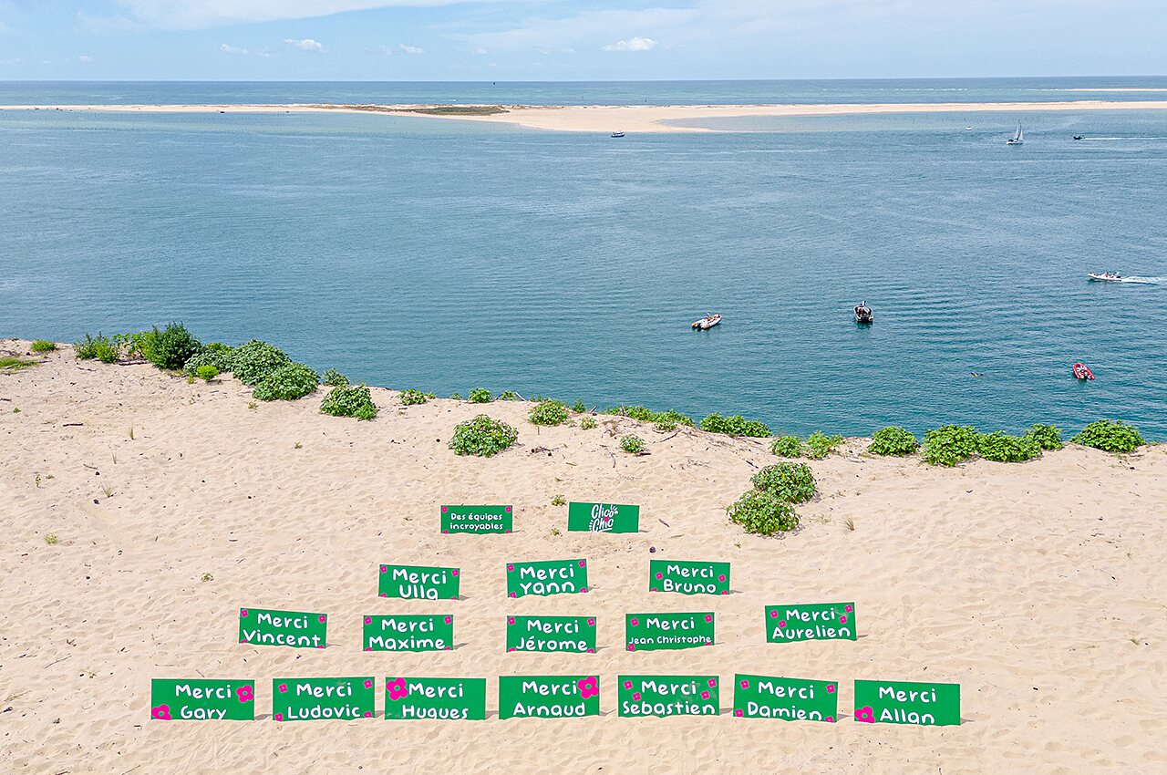 Playa, mar, vista a�rea en el camping CLICOCHIC Petit Nice en PYLA SUR MER (33).