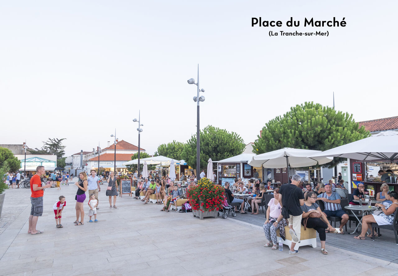 Animada Plaza del Mercado en La Tranche-sur-Mer, Vend�e, lugar para visitar.