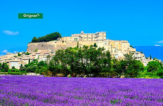 Castillo de Grignan y campos de lavanda en Provenza, lugar para visitar.