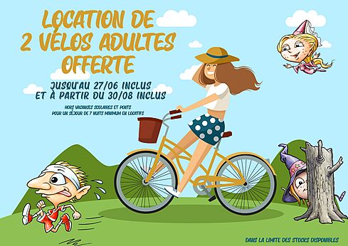 Promoci�n alquiler 2 bicicletas adultos en camping CAPFUN Talaris Vacances en Lacanau (33).
