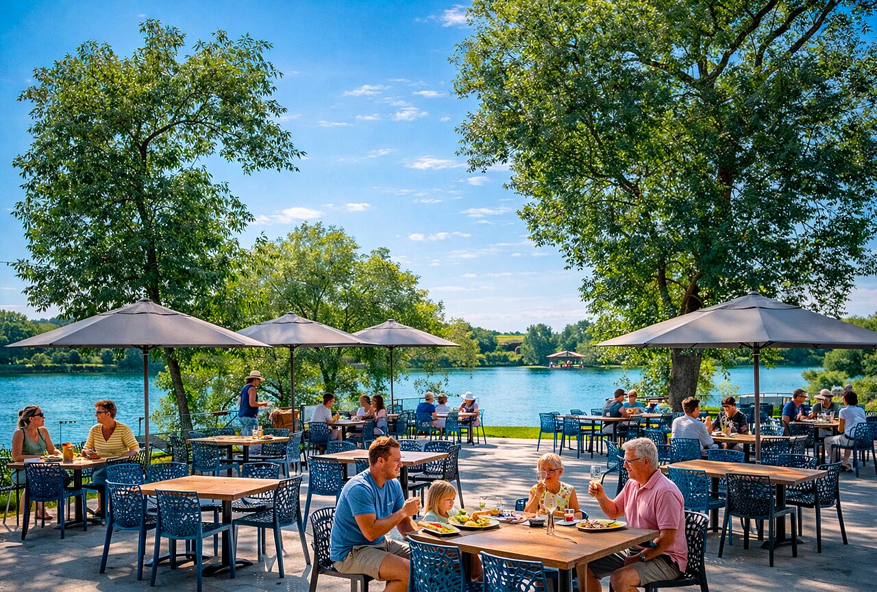 Terraza restaurante en el camping CAPFUN Tensch Jolie en Grostenquin (57).