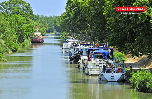 Canal du Midi, v�a navegable hist�rica con �rboles y barcazas amarradas.