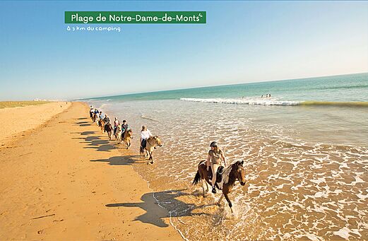 Paseo a caballo en la playa de Notre-Dame-de-Monts, Vendée, cerca del camping.