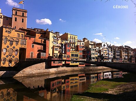Casas coloridas a lo largo del r�o Onyar en Gerona, una ciudad para visitar.