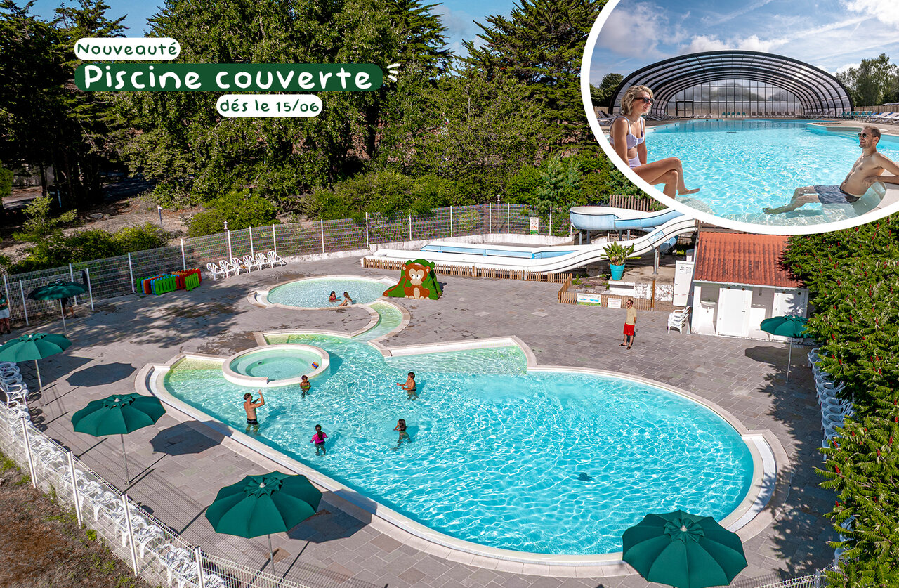 Piscina y tobog�n en camping CLICOCHIC Trois Ch�nes en Pornichet (44).