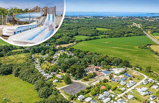 Camping vista aérea, Mobil-homes, piscina y toboganes CLICOCHIC Trois Chênes Pornichet (44).