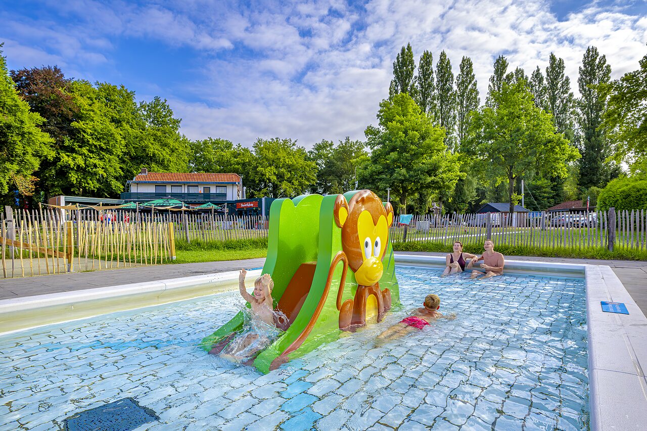 Piscina exterior con tobog�n infantil en el camping CAPFUN Vlinderloo en Enschede.