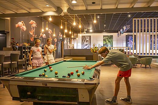 Mesa de billar con ni�os jugando en el camping CAPFUN het Winkel en Winterswijk.